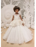 Beaded Ivory Lace Tulle Peplum Flower Girl Dress